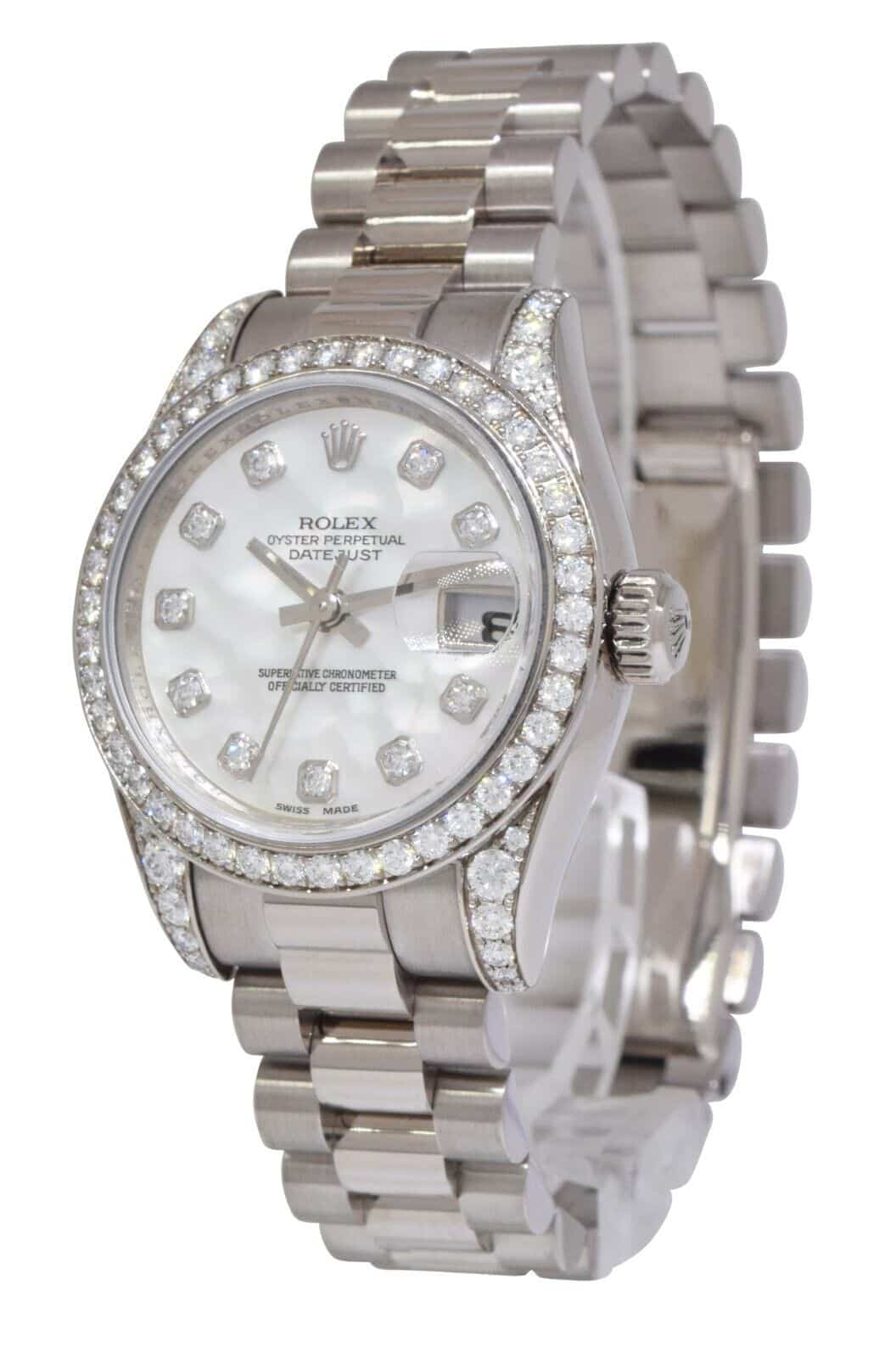 Rolex Datejust President 18k White Gold MOP Diamond Ladies 26mm Watch Z 179159