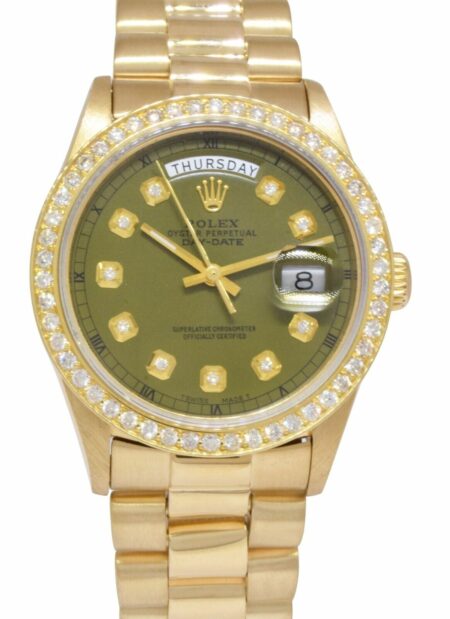 Rolex Day-Date President 18k Yellow Gold Diamond Dial/Bezel 36mm Watch '87 18038