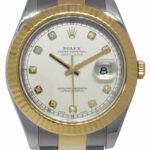 Rolex Datejust II Yellow Gold/Steel Ivory Diamond Mens 41mm Watch 116333