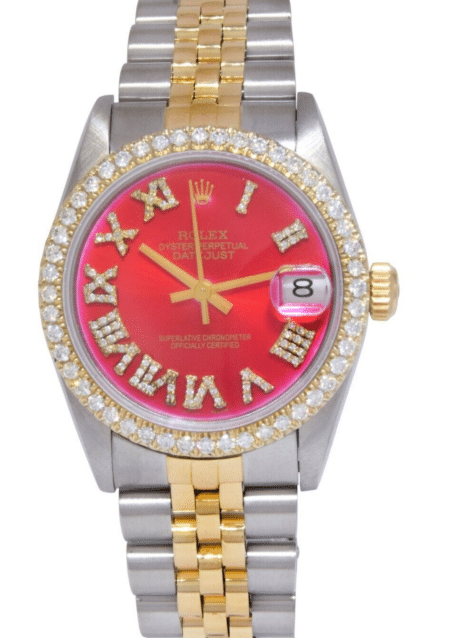 Rolex Datejust 18k Yellow Gold/Steel Red Diamond Dial/Bezel 31mm Watch N 68274