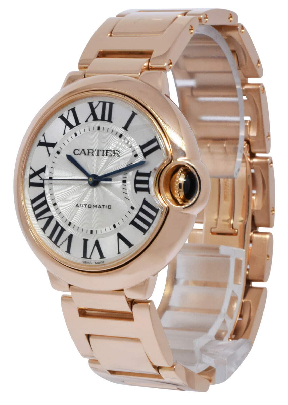 Cartier Ballon Bleu 36mm 18k Rose Gold Silver Dial Automatic Watch 3003 W69004Z2