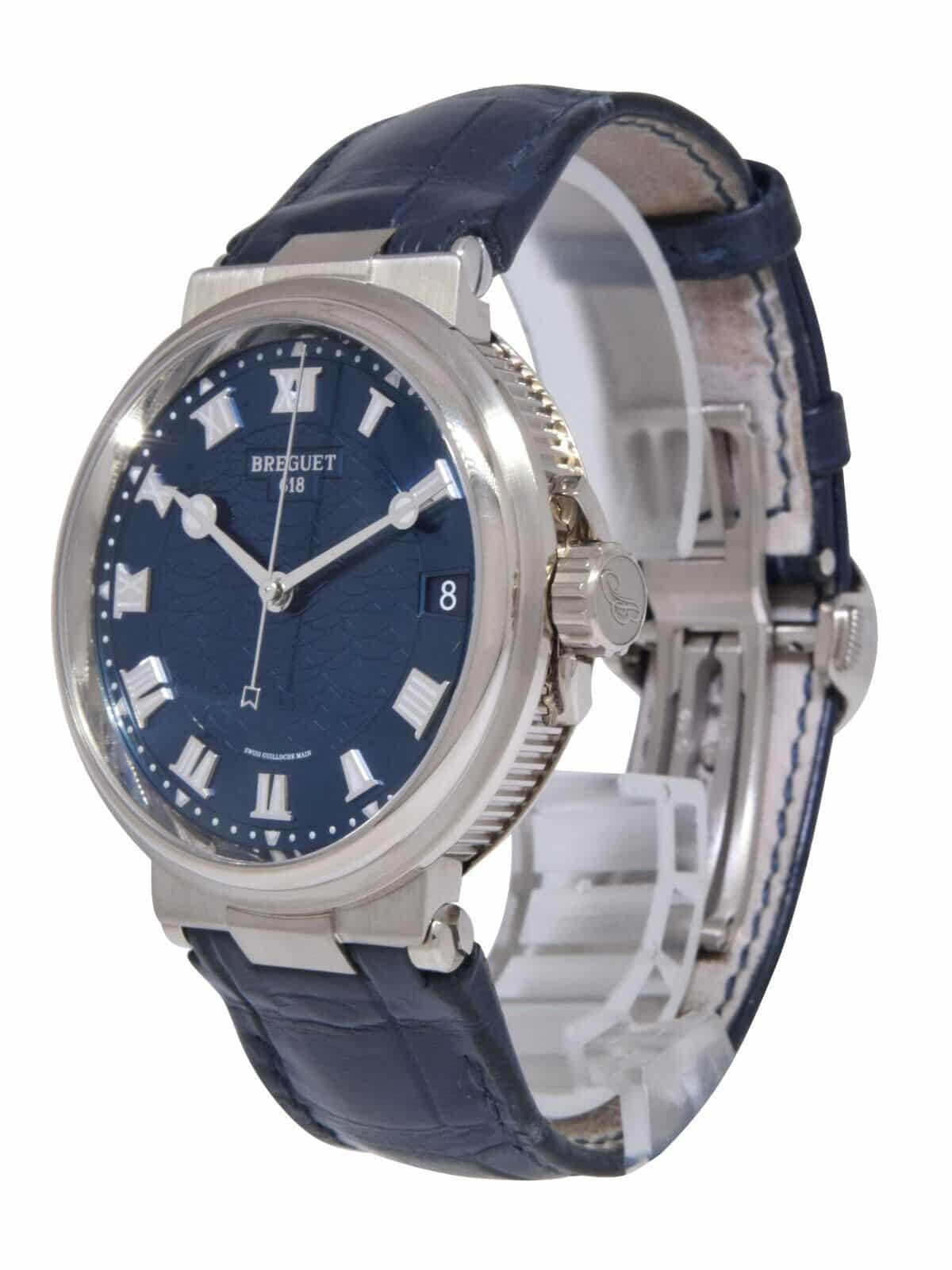 Breguet Marine 18k White Gold Blue Dial 40mm Automatic Watch +Cert 5517BB/Y2/9ZU