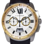 Cartier Calibre Chronograph Steel & 18k Rose Gold 42mm Watch B/P W7100043 3578