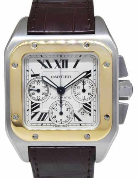 Cartier Santos 100 XL Chronograph Steel & 18K YG Mens 41mm Automatic Watch 2740