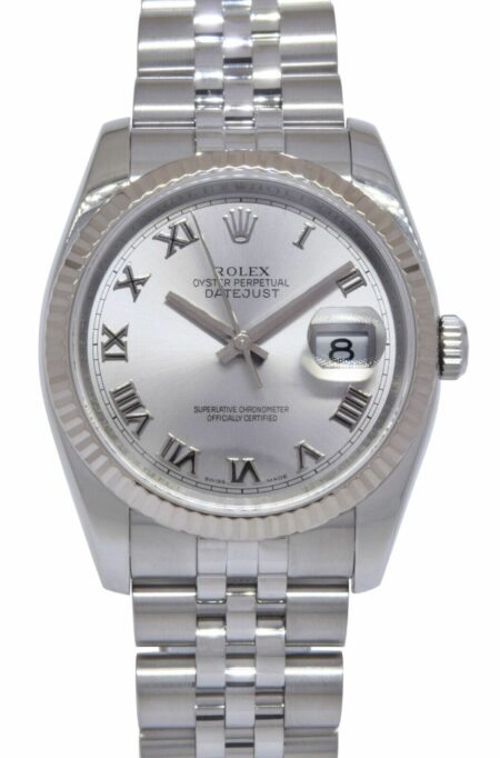 Rolex Datejust Steel & 18k White Gold Bezel Rhodium Dial 36mm Watch M 116234