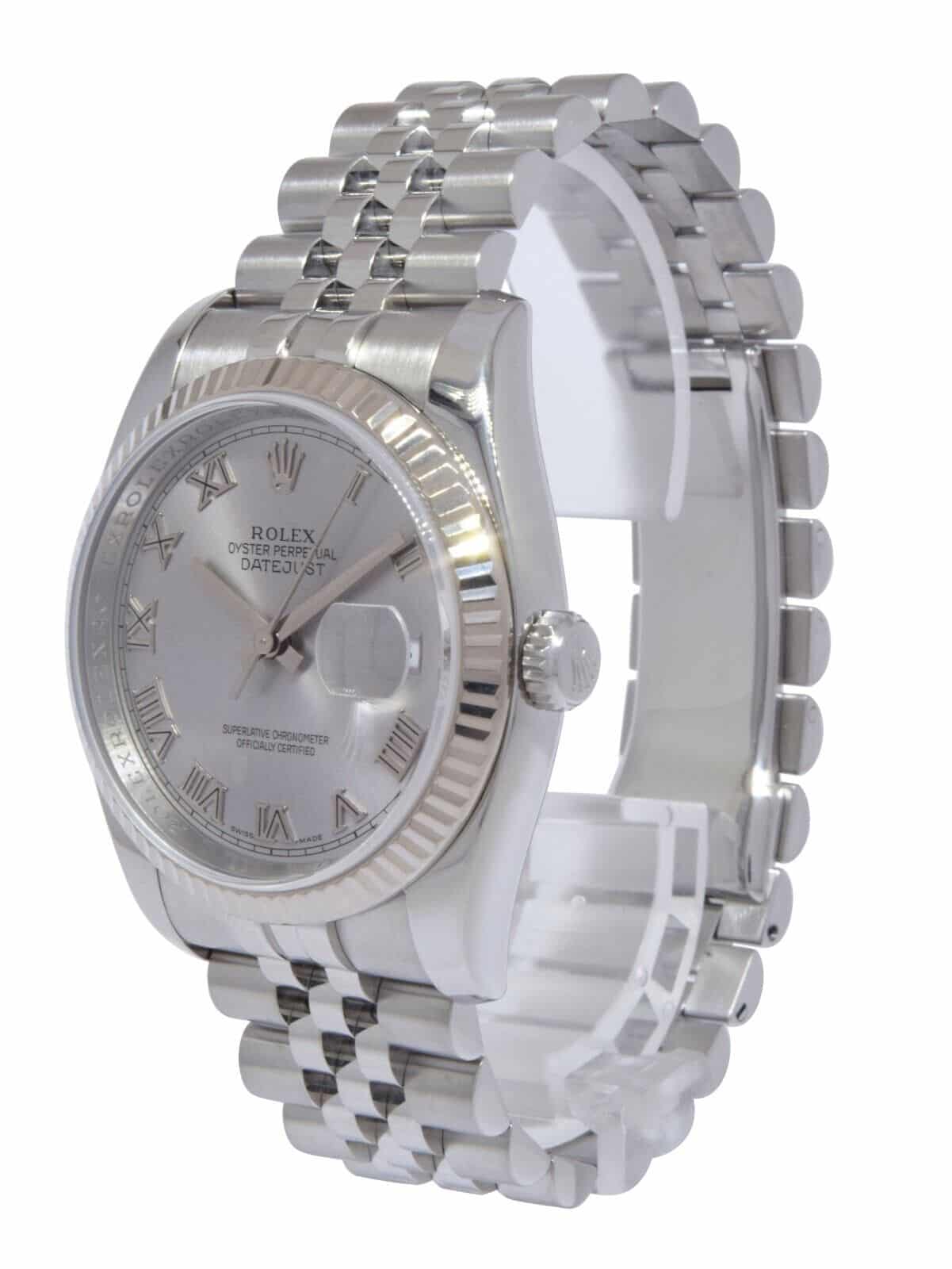 Rolex Datejust Steel & 18k White Gold Bezel Rhodium Dial 36mm Watch M 116234