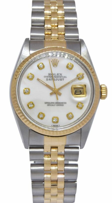 Rolex Datejust 18k Yellow Gold/Steel MOP Diamond Dial 36mm Watch '85 16013
