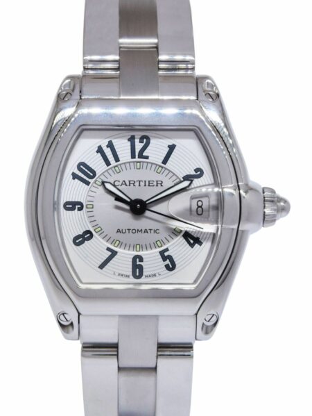 Cartier Roadster Stainless Steel Silver Arabic Dial Mens Automatic Watch 2510