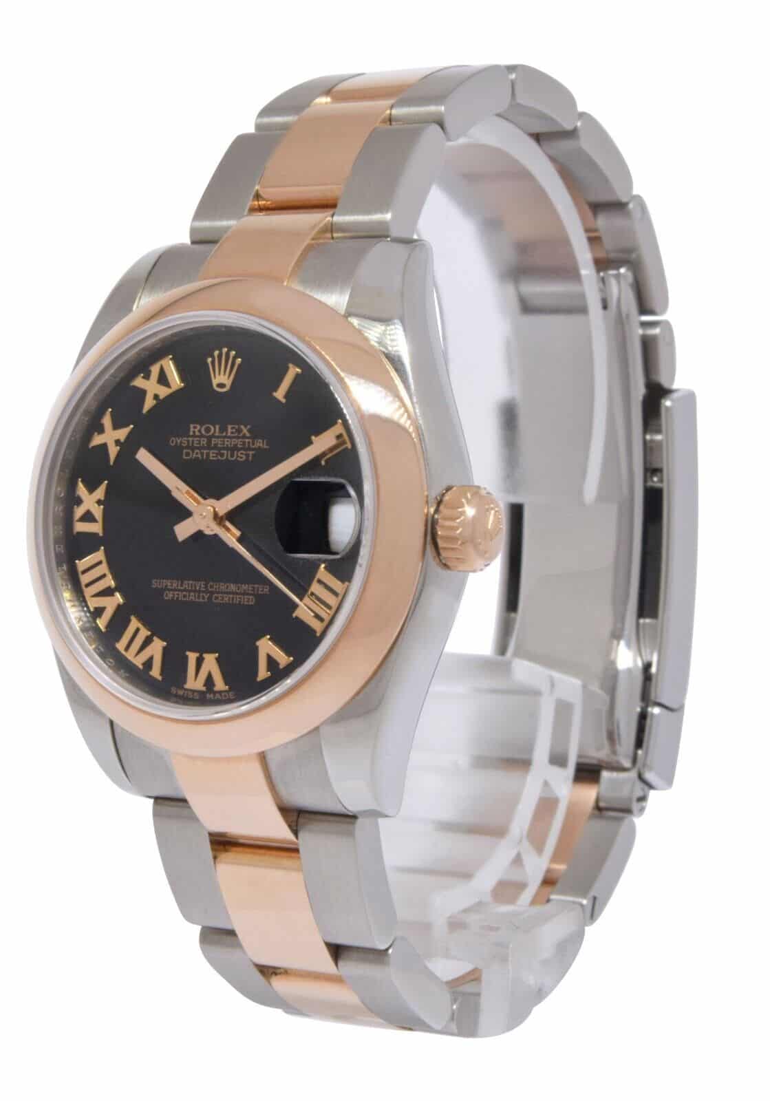 Rolex Datejust 18k Rose Gold/Steel Black Dial Ladies 31mm Watch +Card '11 178241