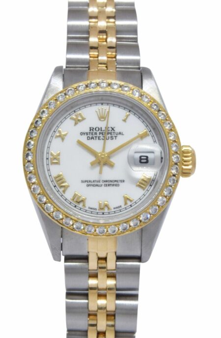 Rolex Datejust 18k Yellow Gold/Steel White Dial Diamond Bezel 26mm Watch U 69173