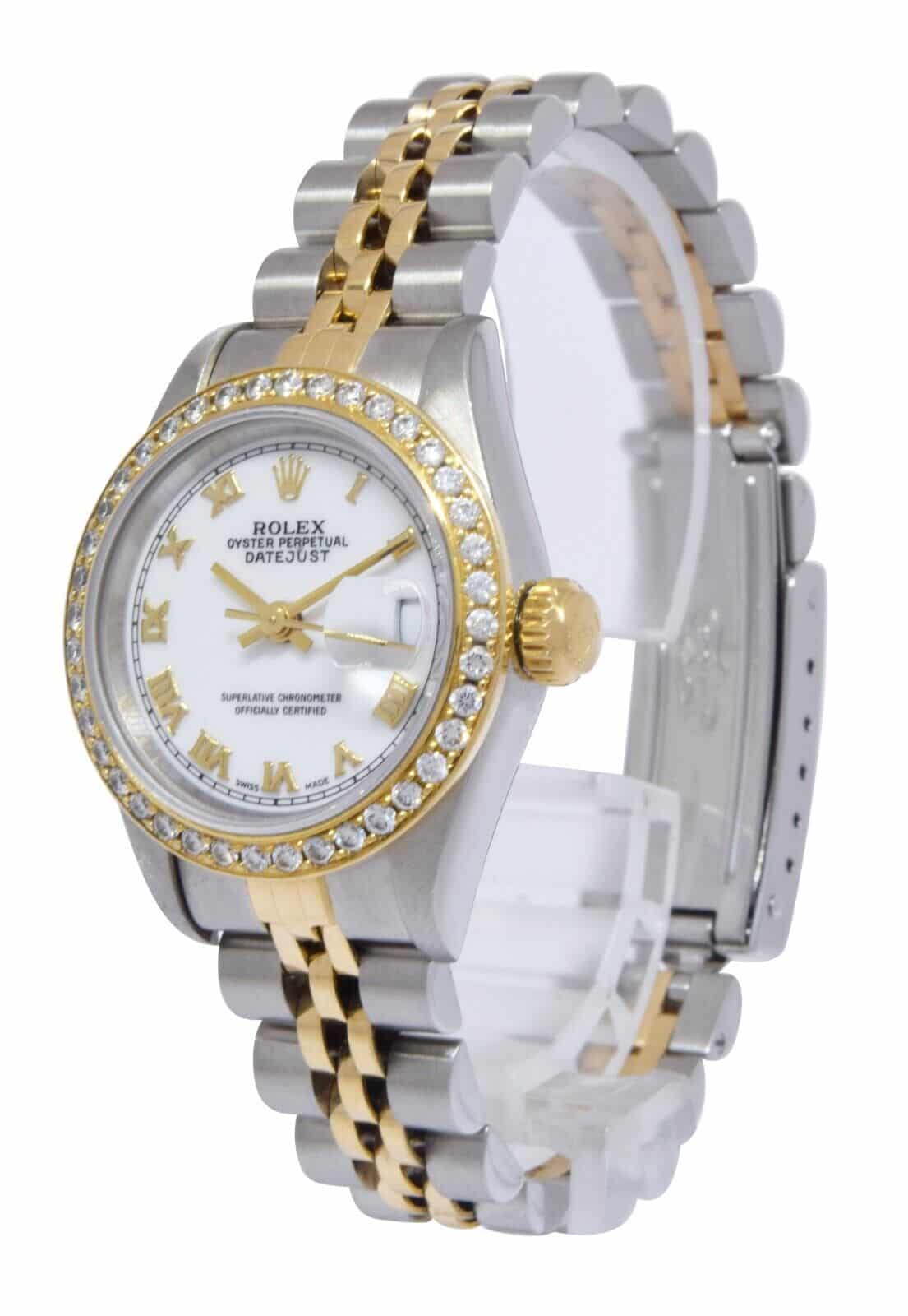Rolex Datejust 18k Yellow Gold/Steel White Dial Diamond Bezel 26mm Watch U 69173