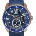 Cartier Calibre Diver 18k Rose Gold Blue Mens 42mm Automatic Watch WGCA0009 3730