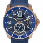Cartier Calibre Diver 18k Rose Gold Blue Mens 42mm Automatic Watch WGCA0009 3730