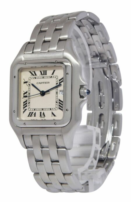 Cartier Panthere Jumbo Stainless Steel Silver Roman Dial Quartz Watch 1300
