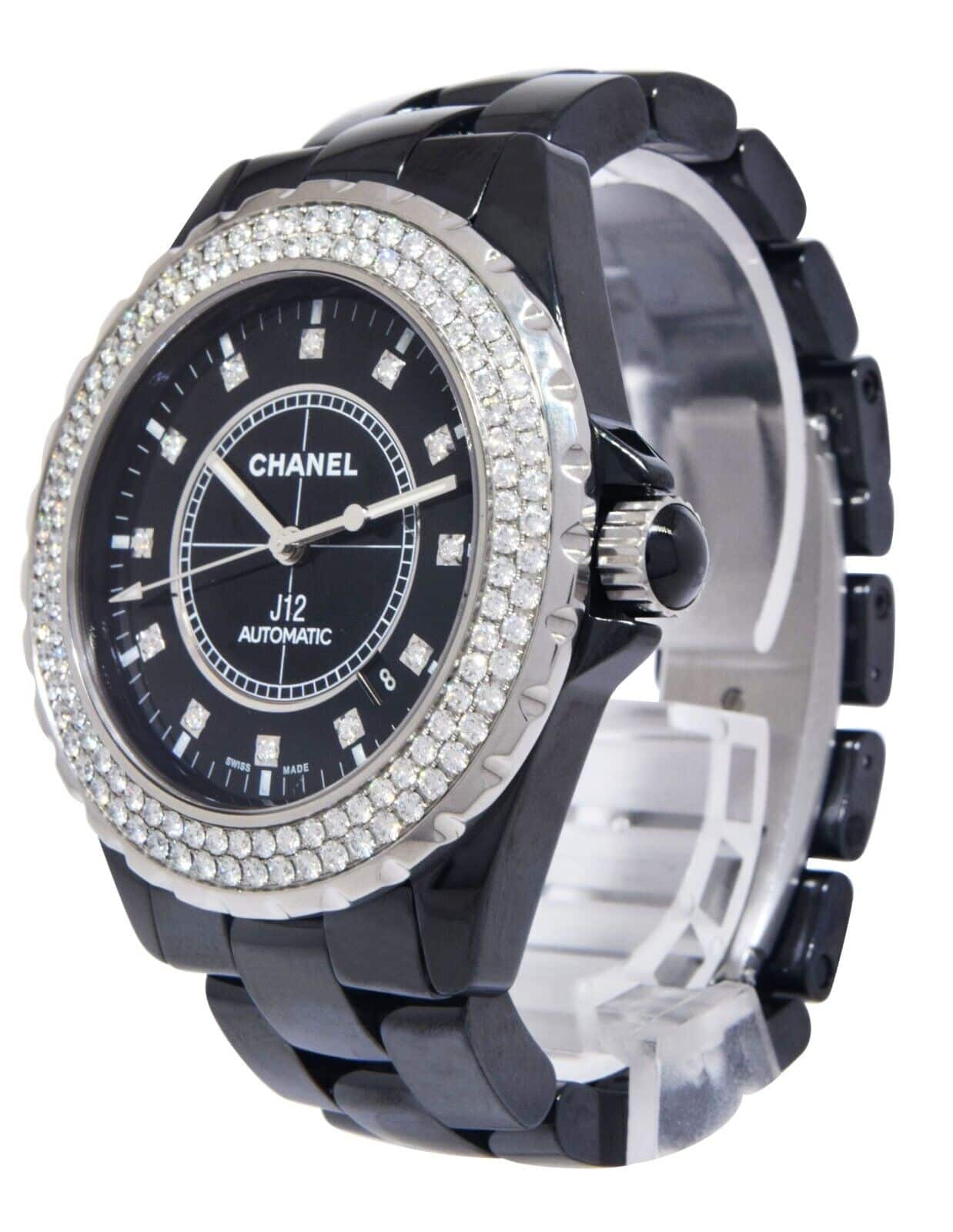 Chanel J12 Black Ceramic Diamond Dial/Bezel Ladies 42mm Automatic Watch H2014