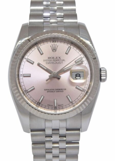Rolex Datejust Steel & 18k White Gold Bezel Pink Dial 36mm Watch '12+ 116234