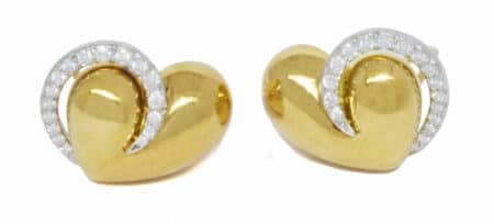 Diana Vincent 18k Yellow Gold / Platinum Diamond Heart Earrings 1.50 ct