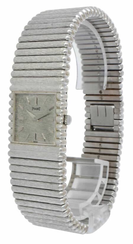Piaget Emperador 18k White Gold Textured Dial Mens 25mm Quartz Vintage Watch