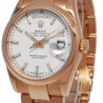 Rolex Day-Date 18k Rose Gold White Dial 36mm Oyster Bracelet Watch Y 118205