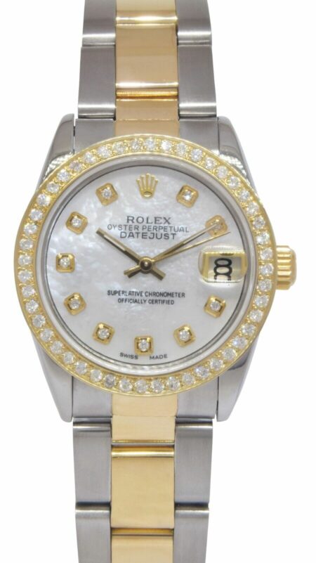 Rolex Datejust 18k Yellow Gold/Steel MOP Diamond Dial/Bezel 31mm Watch '87 68273