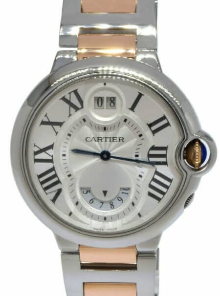 Cartier Ballon Bleu 38.5mm 18k Rose Gold & Steel GMT Date Mens Quartz Watch 3194