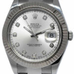 Rolex Datejust II Steel & 18k White Gold Bezel Diamond Dial 41mm Watch 116334