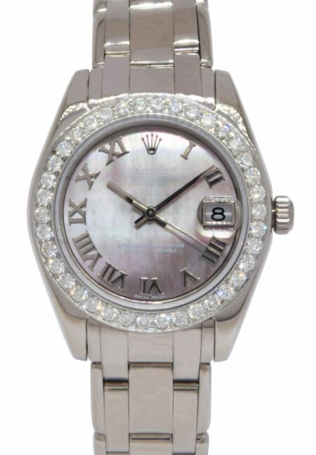 Rolex Datejust Pearlmaster 18k White Gold MOP & Diamond Bezel 34mm Watch R 81209