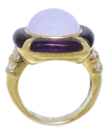 18k Yellow Gold Ring Jadeite Enamel and Diamonds Size 5