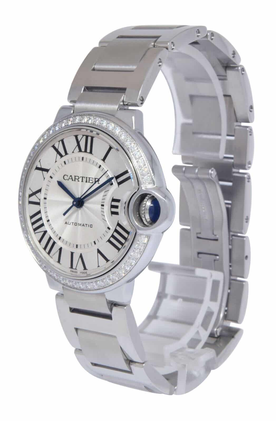 Cartier Ballon Bleu 36mm Steel Diamond Bezel Automatic Watch B/P W4BB0024 4372