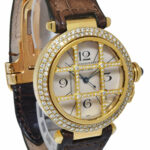 Cartier Pasha 38mm 18k YG Diamond Grid w/Ivory Dial Leather Automatic Watch 1988