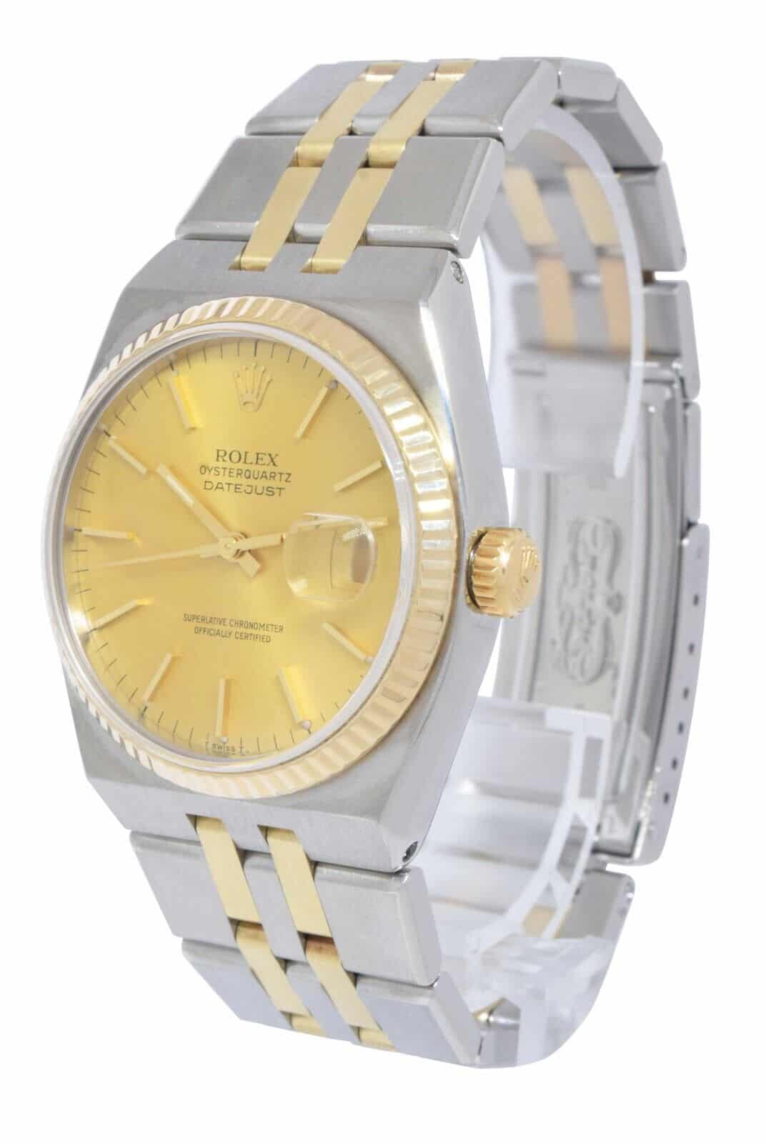 Rolex Datejust Oysterquartz 14k Yellow Gold/Steel Champagne 36mm Watch '79 17013