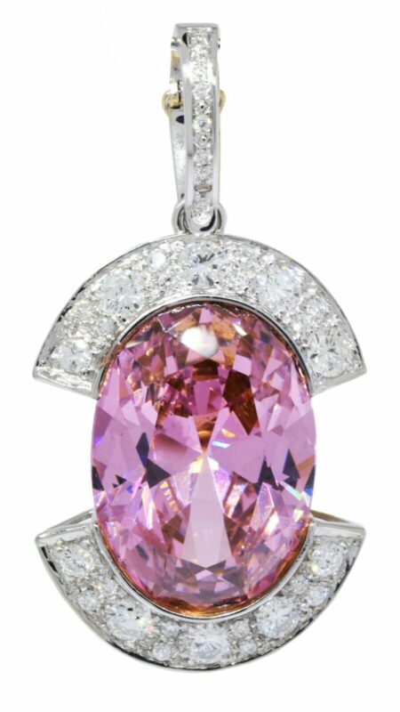 14k White Gold Pink Cubic Zirconia & Diamond Pendant / Pearl Enhancer