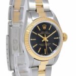 Rolex Oyster Perpetual 18k Yellow Gold/Steel Black Dial Ladies 24mm Watch 76193