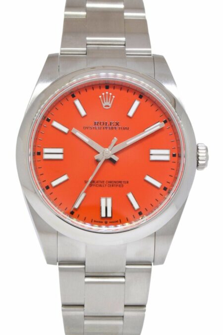 Rolex Oyster Perpetual 41 Steel Coral Red Dial Mens Watch Box/Papers '21 124300