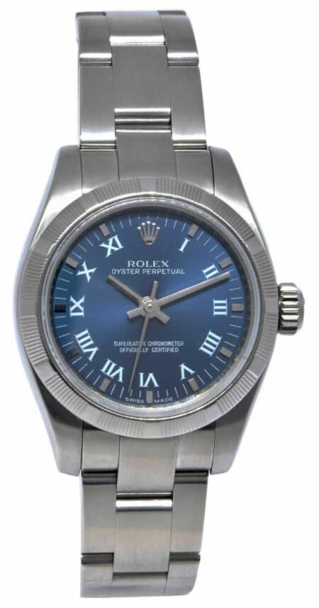 Rolex Oyster Perpetual Steel No Date Blue Roman Dial Ladies 26mm Watch Z 176210
