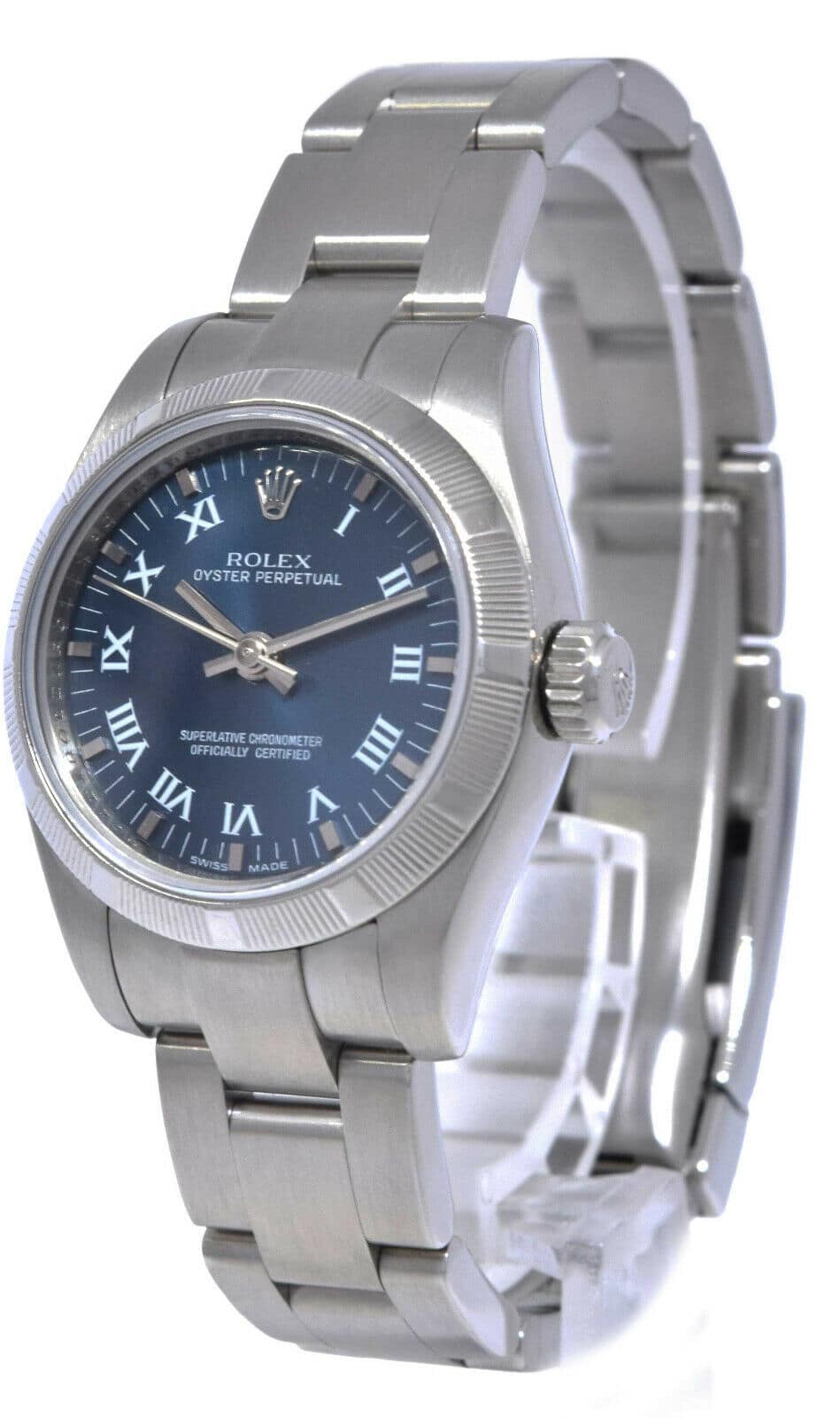 Rolex Oyster Perpetual Steel No Date Blue Roman Dial Ladies 26mm Watch Z 176210
