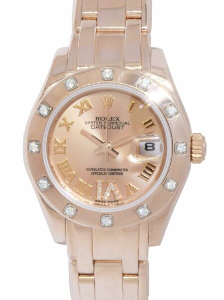 Rolex Pearlmaster 18k Rose Gold Pink Diamond Dial Ladies 29mm Watch G 80315