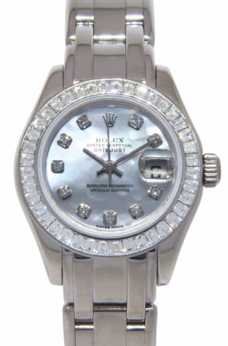 Rolex Pearlmaster 18k White Gold MOP Diamond Ladies 29mm Watch +Box 80309 BRIL