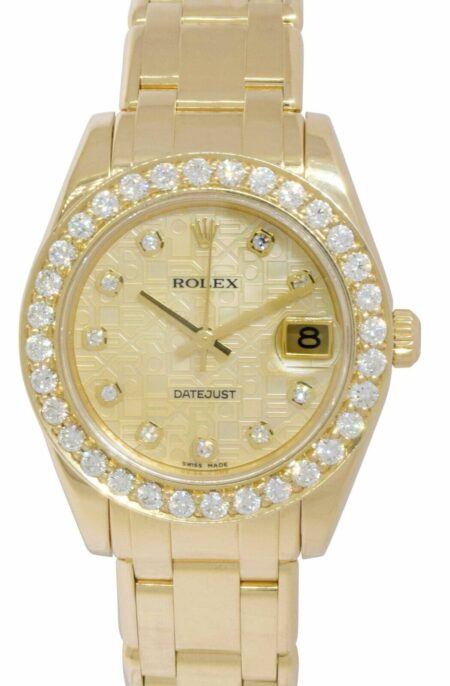 Rolex Pearlmaster 18k Yellow Gold MOP Jubilee Diamond D/B 34mm Watch B/P 81208