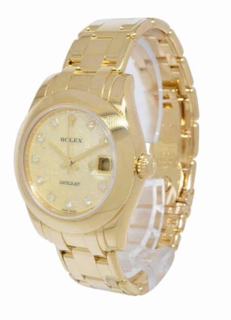 Rolex Pearlmaster 18k Yellow Gold MOP Jubilee Diamond Dial 34mm Watch B/P 81208