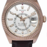 Rolex Sky-Dweller 18k Rose Gold White Dial Mens GMT 42mm Watch +Card '15 326135