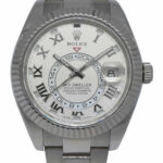 Rolex Sky-Dweller GMT 18k White Gold Ivory Roman Dial Mens 42mm Watch B/P 326939