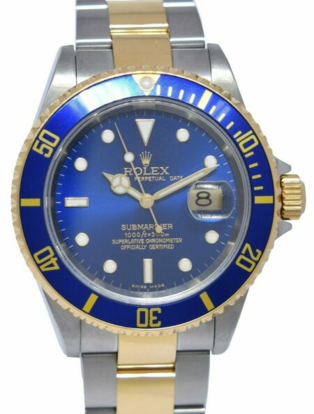 Rolex Submariner 18k Gold & Steel Mens 40mm Blue Dial Automatic Watch A 16613