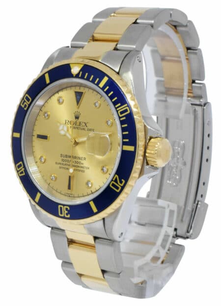 Rolex Submariner 18k Yellow Gold/Steel Serti Diamond Dial 40mm Watch A 16613