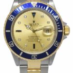 Rolex Submariner 18k Yellow Gold/Steel Serti Diamond Dial Mens Watch F 16613