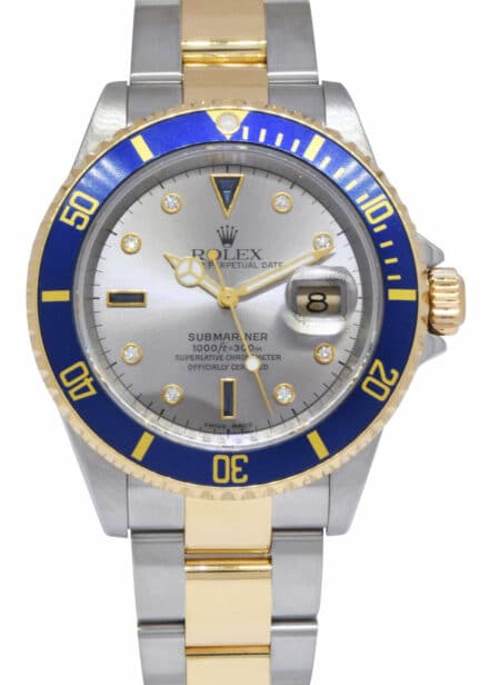 Rolex Submariner 18k Yellow Gold/Steel Slate Serti Diamond 40mm Watch +P 16613