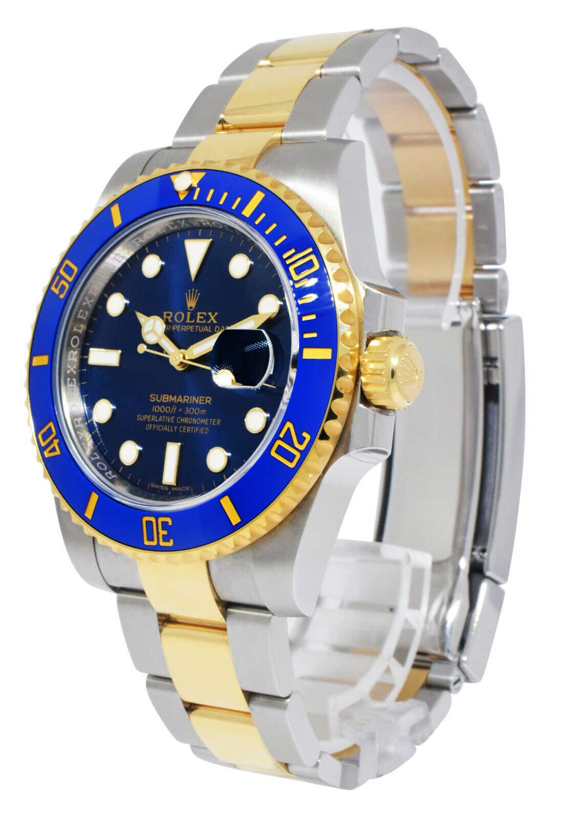 Rolex Submariner Date 18k Gold/Steel Blue Ceramic Mens 40mm Watch '20 B/P 116613