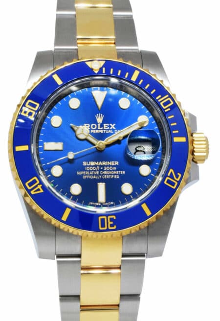 Rolex Submariner Date 18k Gold/Steel Blue Ceramic Mens 40mm Watch V 116613