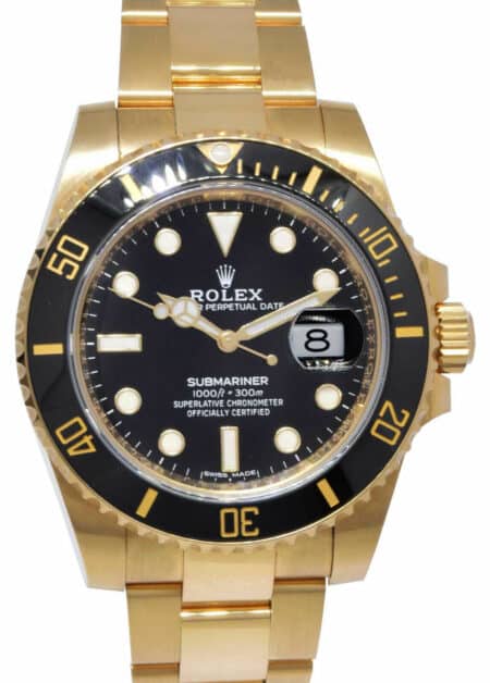 Rolex Submariner Date 18k Yellow Gold Black Ceramic 40mm Watch B/P '12 116618