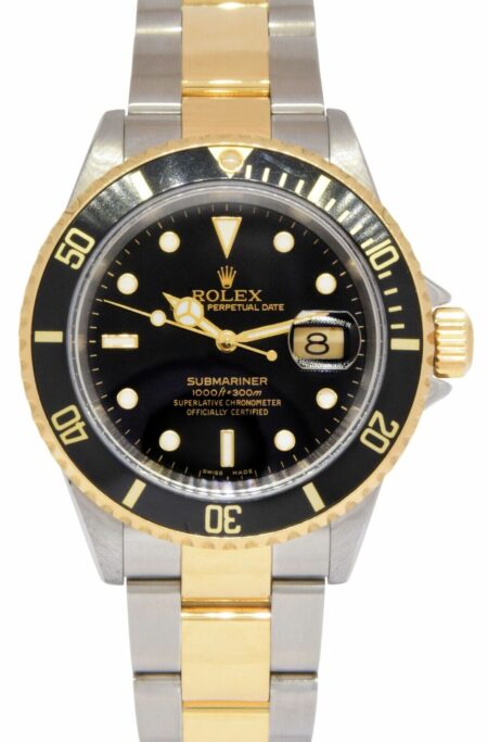 Rolex Submariner Date 18k Yellow Gold/Steel Black Mens 40mm Watch F 16613 T